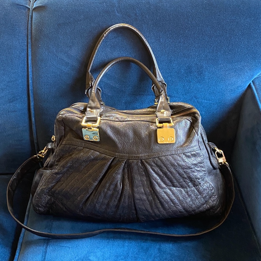 Treesje Avalon Black Pleated Soft Leather Satchel